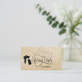 Spray tan script goud glitter confetti visitekaartje (Staand voorkant)