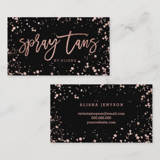 Spray tan script roos gouden confetti splatters visitekaartje (Voorkant / Achterkant)