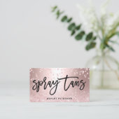 Spray tans roos glitter metallic confetti visitekaartje (Staand voorkant)