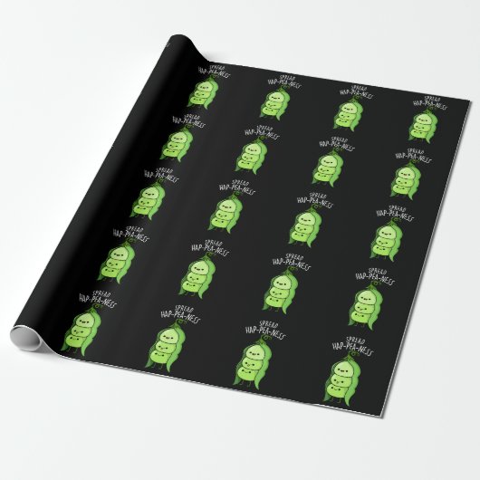 Spread Hap-pea-ness Funny Peas Pun Dark BG Cadeaupapier (Uitgerold)