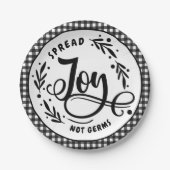 Spread Joy Not Germs Black & White Farmhouse Pset Papieren Bordje (Voorkant)