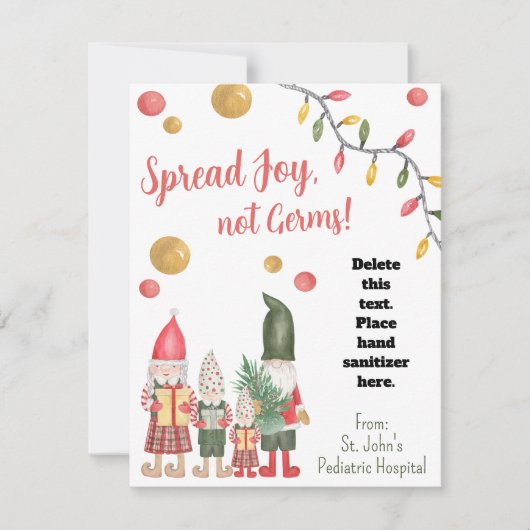 Spread Joy Not Germs Elf Hand Sanitizer Cadeaukaar Kaart (Voorkant)