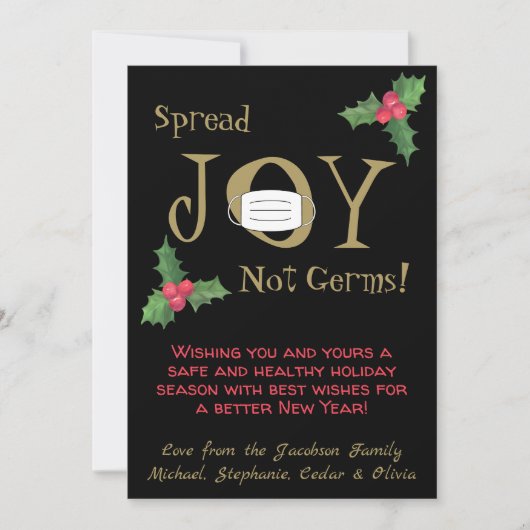 Spread Joy Not Germs Funny Face Mask & Holly Feestdagenkaart (Voorkant)