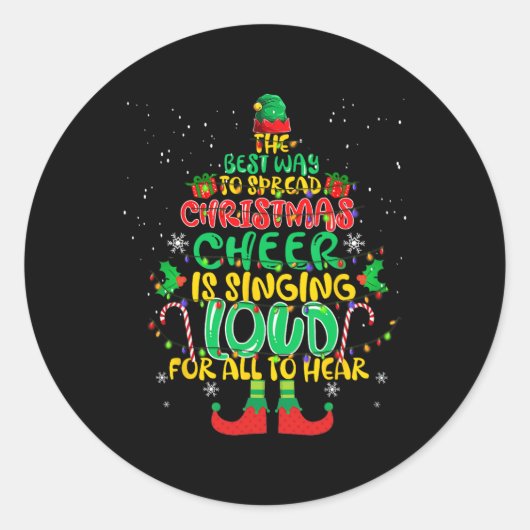 Spread kerstman zingt luide Kerstmis Elf p Ronde Sticker (Voorkant)