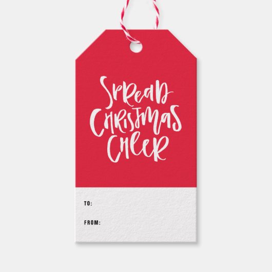 Spread kerstmis met hand Lettered Red Holiday Cadeaulabel (Voorkant)