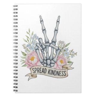 "Spread Kindness" Skeleton Peace Sign – Watercolor Notitieboek