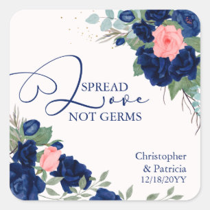 Spread Love is not Germs Blue and Coral Rozen Vierkante Sticker