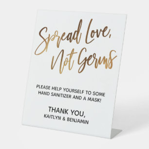 Spread Love, niet Germs Simple Gold Typografie Reclamebord Met Voetstuk