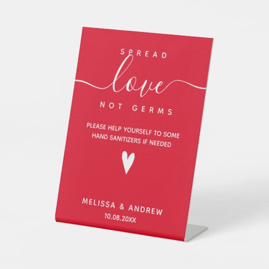 Spread Love not Germs - Covid Safety Wedding Reclamebord Met Voetstuk (Voorkant)