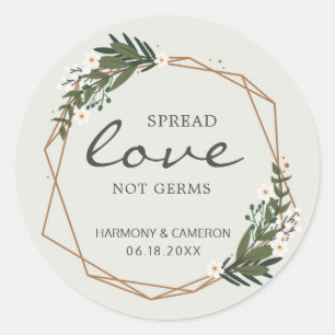 Spread Love not Germs Geometric Wedding Favor Ronde Sticker
