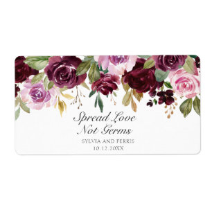 Spread Love not Germs Plum Floral Wedding Favor Etiket