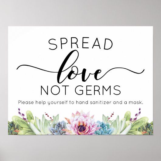 Spread Love Not Germs Succulent Waterverf Poster (Voorkant)
