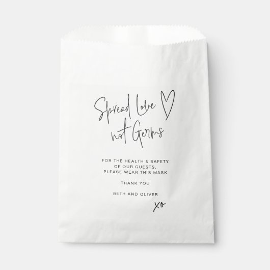 Spread Love Not Germs Wedding Guest Face Mask Bedankzakje (Voorkant)