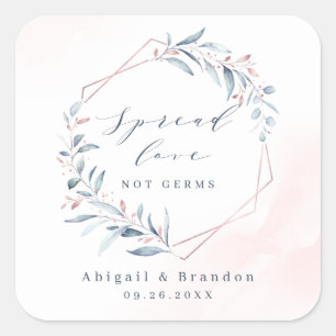Spread Love Roos Gold Dusty Blue Greenery Wedding Vierkante Sticker