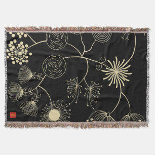 "Spread of Love" Golden Black Abstracte Flowers Deken