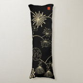 "Spread of Love" Golden Black Abstracte Flowers Lichaamskussen (Voorkant Verticaal)