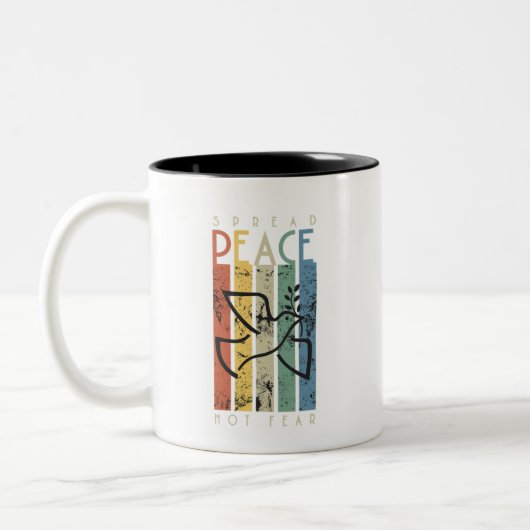 Spread Peace not Angar Dove Retro Stripes Versie 1 Tweekleurige Koffiemok (Links)
