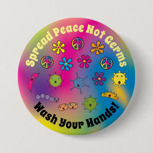 Spread Peace Not Germs Cute Cartoon Germs Ronde Button 7,6 Cm
