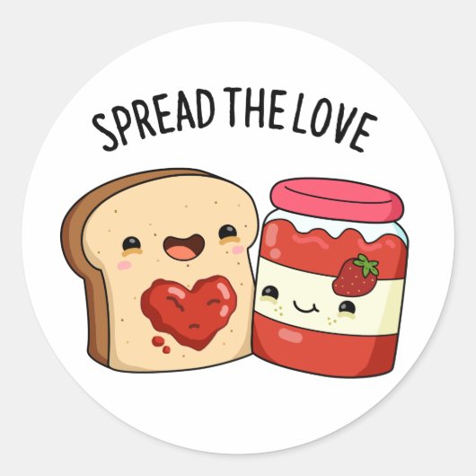 Spread the Love Funny Jam and Bread Pun Ronde Sticker (Voorkant)
