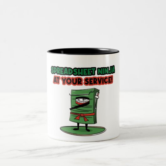 Spreadsheet ninja tot uw dienst! grappig citaat tweekleurige koffiemok (Center)
