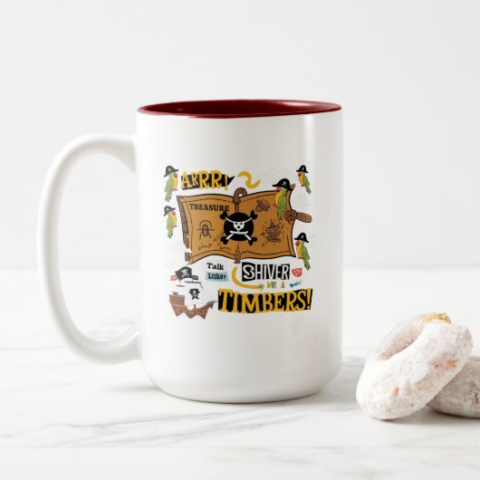 Spreek als een Pirate Day Tweekleurige Koffiemok (Met donut)