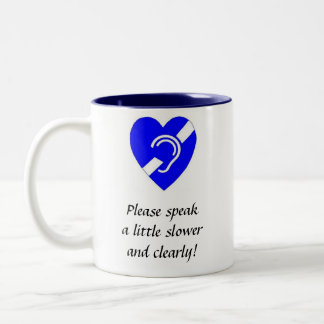 Spreek alstublieft wat langzamer en duidelijk! tweekleurige koffiemok