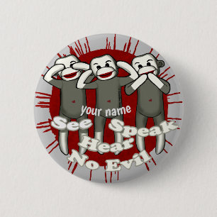 Spreek geen kwaad Sock Monkeys knop Ronde Button 5,7 Cm