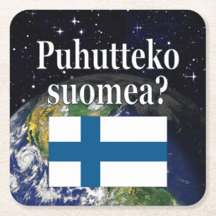 Spreek je Fins? Vlag & aarde Vierkante Kartonnen Onderzetter