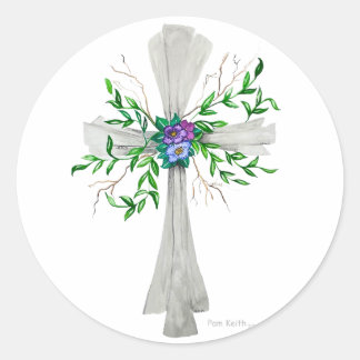 Spreek Jezus Grijs Kruis met bloemen Ronde Sticker