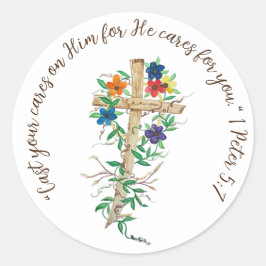 Spreek Jezus Kruis met bloemen Ronde Sticker