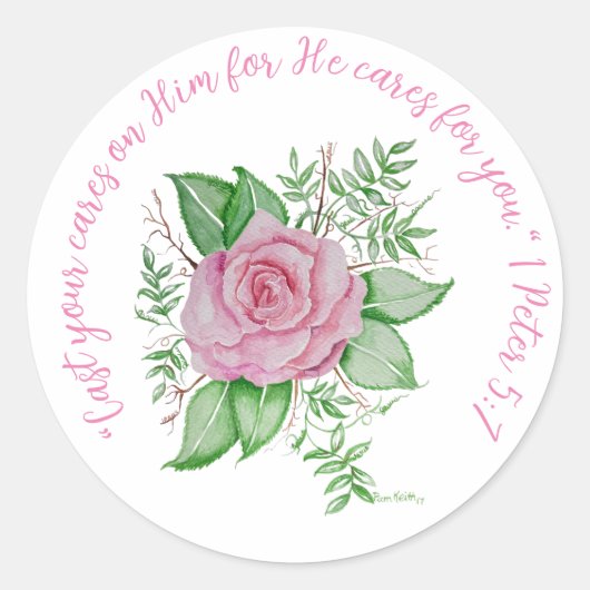 Spreek Jezus PINK Rose Ronde Sticker (Voorkant)