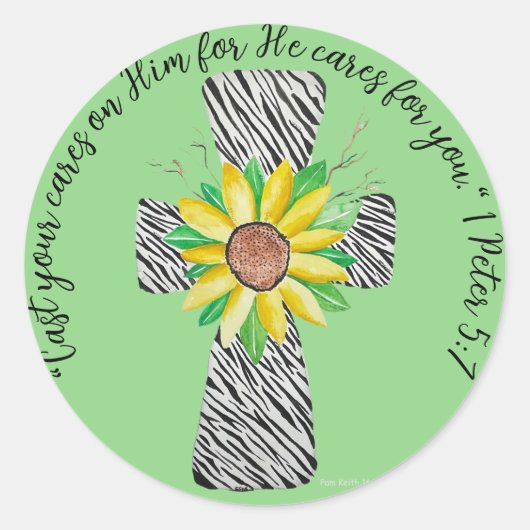 Spreek Jezus Zebra Print Cross Ronde Sticker (Voorkant)