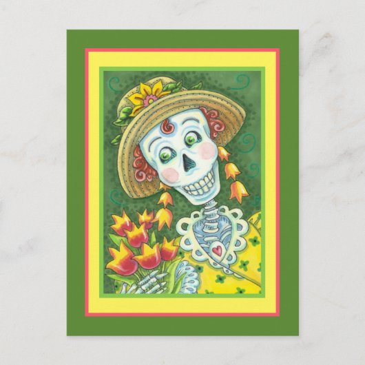 SPREEKTIJD VAAK EN TULIPS, LADY SKELETON Funny Feestdagenkaart (Voorkant)