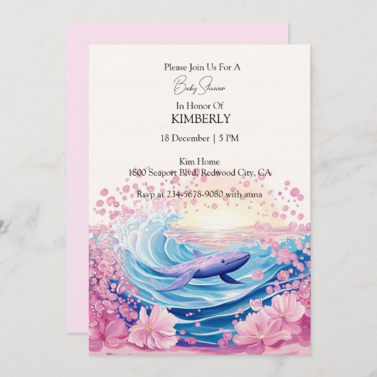 Spreelse blauwe en roze walvis kunst kaart (Voorkant / Achterkant)