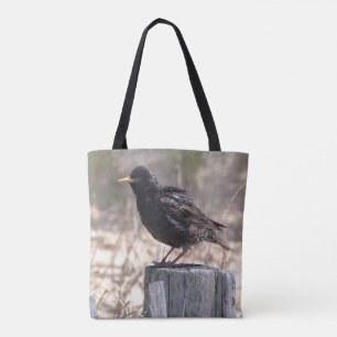 Spreeuw op een Houten Paal Draagtas
