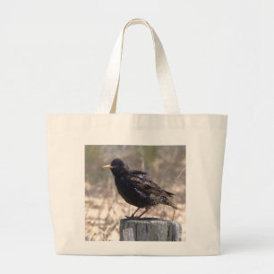 Spreeuw op een Houten Paal Grote Tote Bag