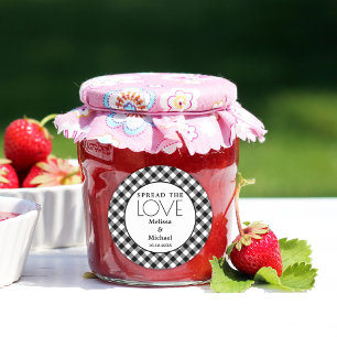 Spreid de liefde zwart wit gingham bruiloft gunst ronde sticker