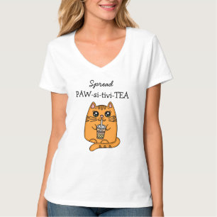 Spreidingspositiviteit Kawaii Cat en Bubble Tea T-shirt