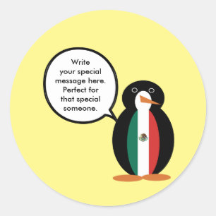 Sprekende Mexicaanse Vlag Mevrouw Pinguïn Papieren Ronde Sticker