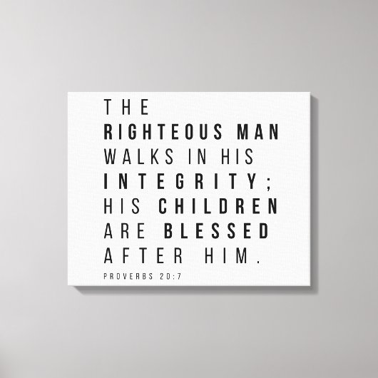 Spreuken 20:7 Het rechtvaardige Man Vaderdag Verse Canvas Afdruk (Voorkant)