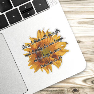 Spreuken 31:25 Bijbelvers Zonnebloem Sticker