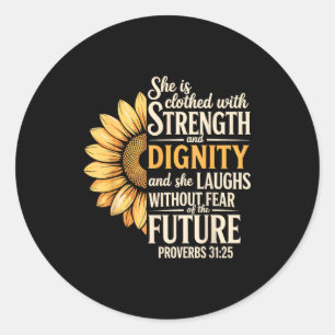 Spreuken 31:25 Christelijke Bijbelvers Spreuken 31 Ronde Sticker