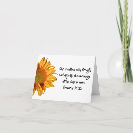 Spreuken 31:25 en Zonnebloem aangepaste bijbelvers Kaart (Voorkant)