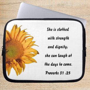 Spreuken 31:25 Halve Zonnebloem Bijbel Verse Custo Laptop Sleeve