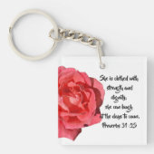 Spreuken 31:25 Rode Roos Custom Christelijk Sleutelhanger (Voorkant)