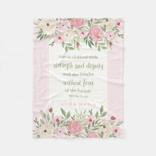 Spreuken 31:25 Zachte Roze Waterverf Bloemen Fleece Deken