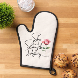Spreuken 31:25 Ze is gekleed Bijbel Verse Bloem Ovenwant