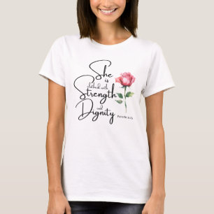 Spreuken 31:25 Ze is gekleed Bijbel Verse Bloem T-shirt