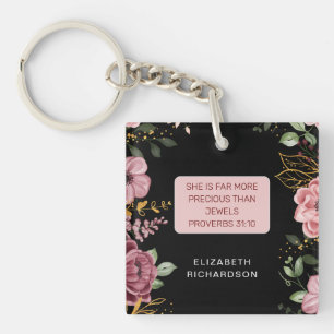 Spreuken 31 schriftuur roze en zwart sleutelhanger