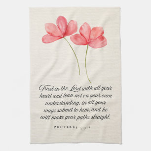 Spreuken 3:5–6 Vertrouw op de Heer Roze Bloemen Theedoek